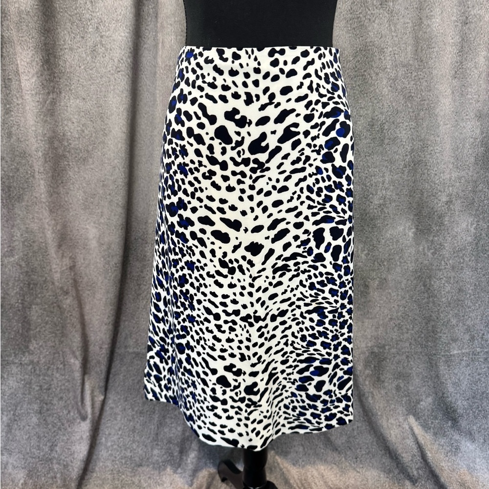Worthington White and Navy Animal Print Midi Skirt